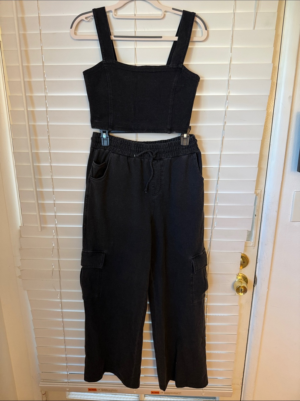Mono B Black Crop Tank & Cargo Wide-Leg Set